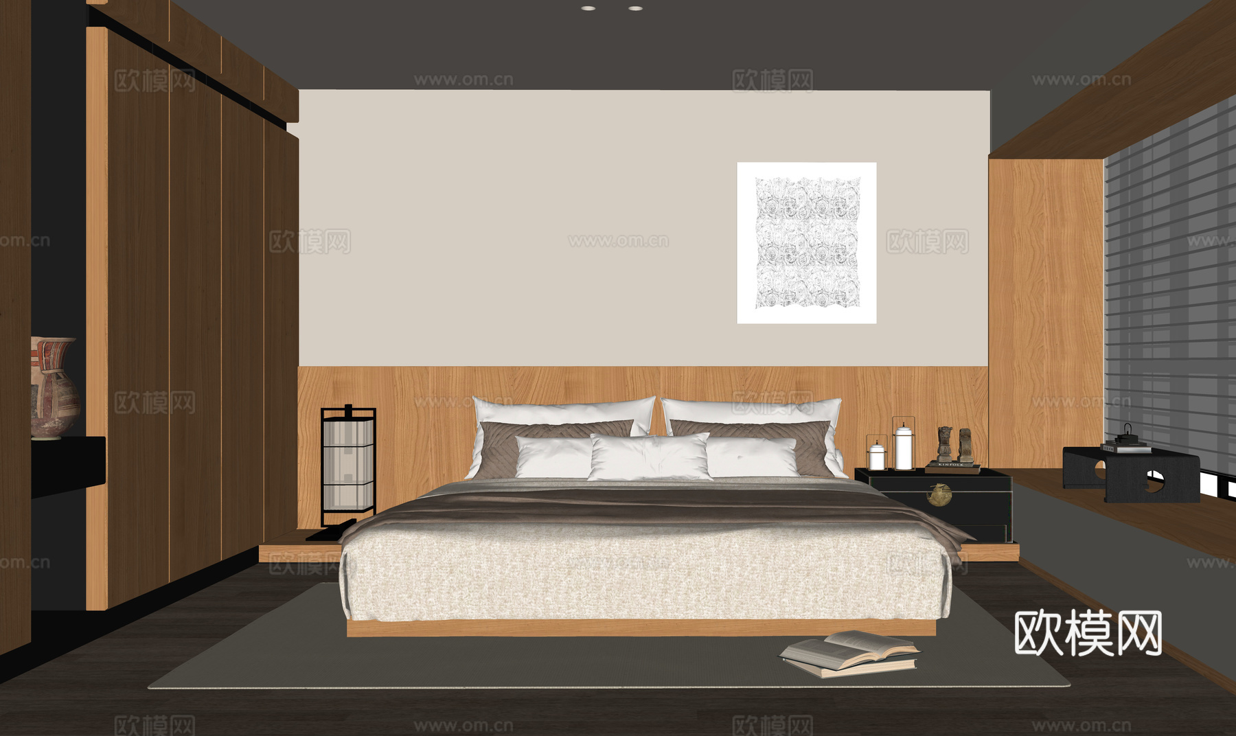 现代卧室 双人床su模型