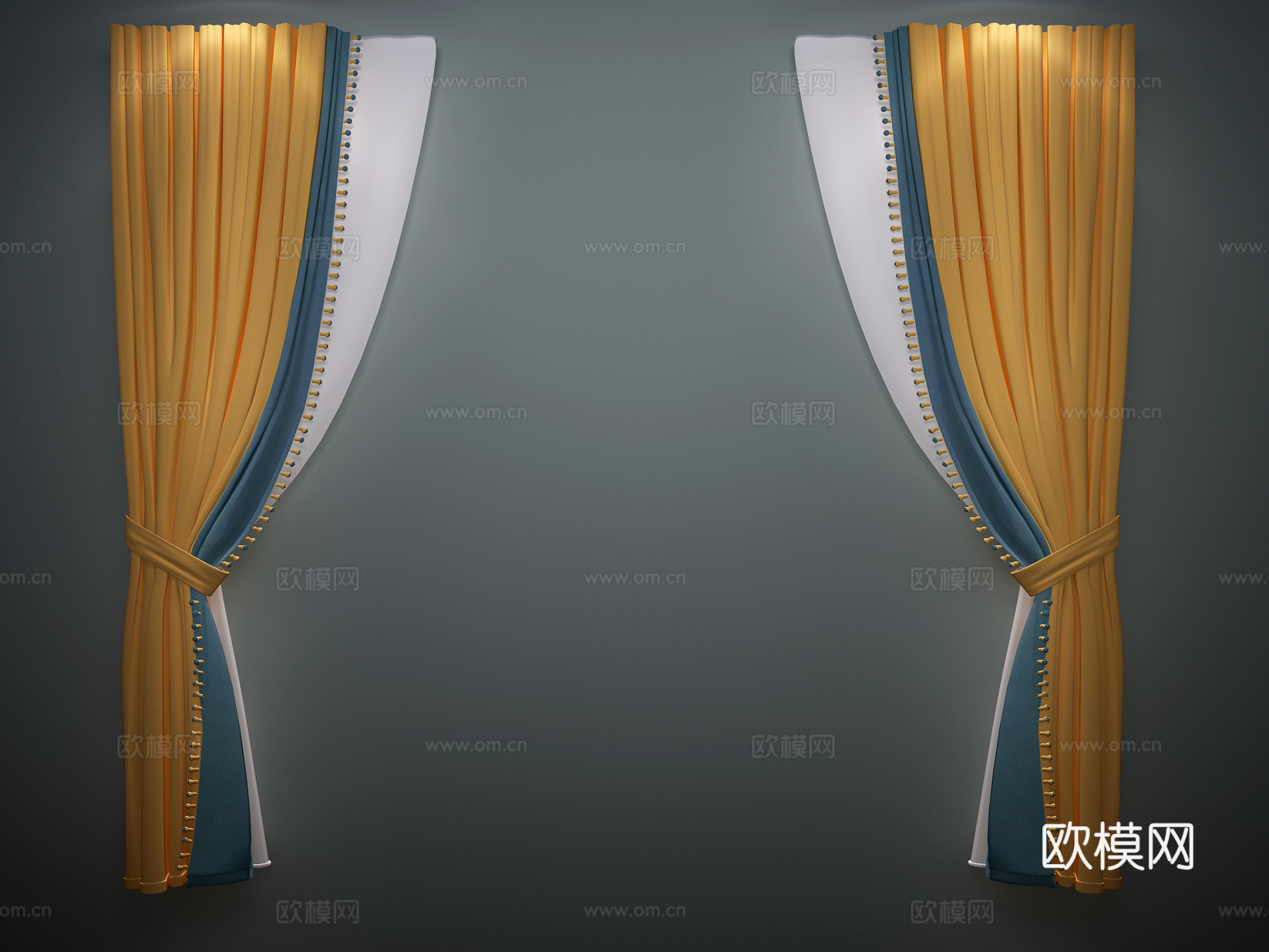 现代窗帘 北欧窗帘 中式窗帘3d模型3d模型下载（渲染图1）