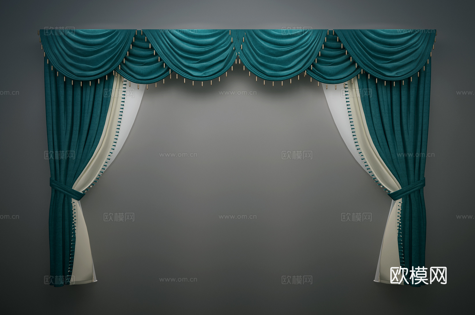 欧式窗帘 美式窗帘3d模型下载（渲染图1）