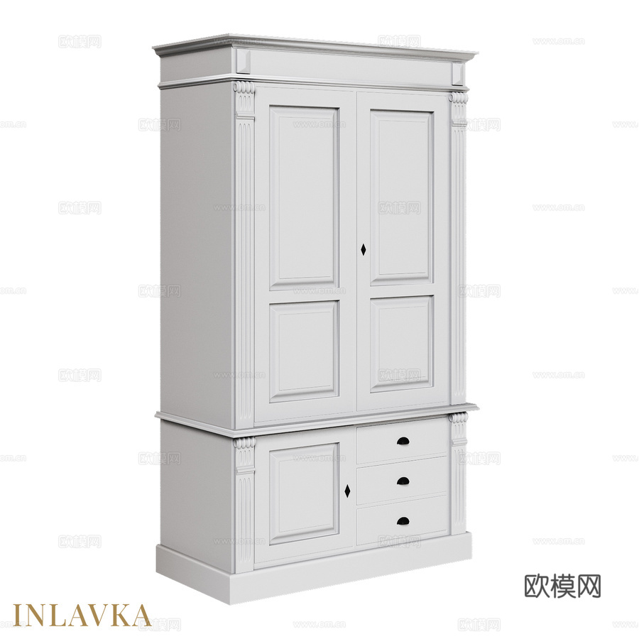 OM三门三抽屉经典款衣柜3d模型下载