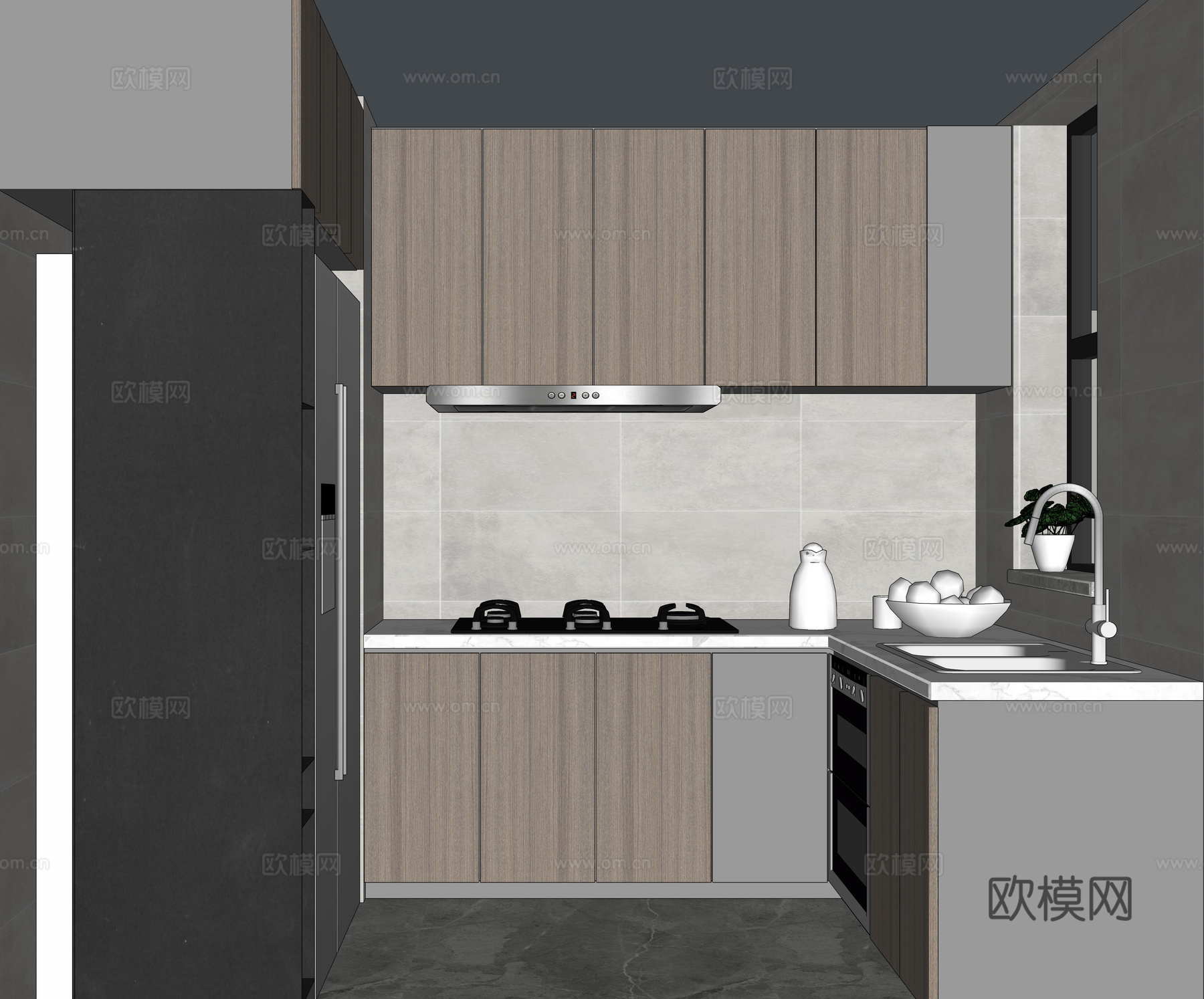 现代风格厨房橱柜组合su模型