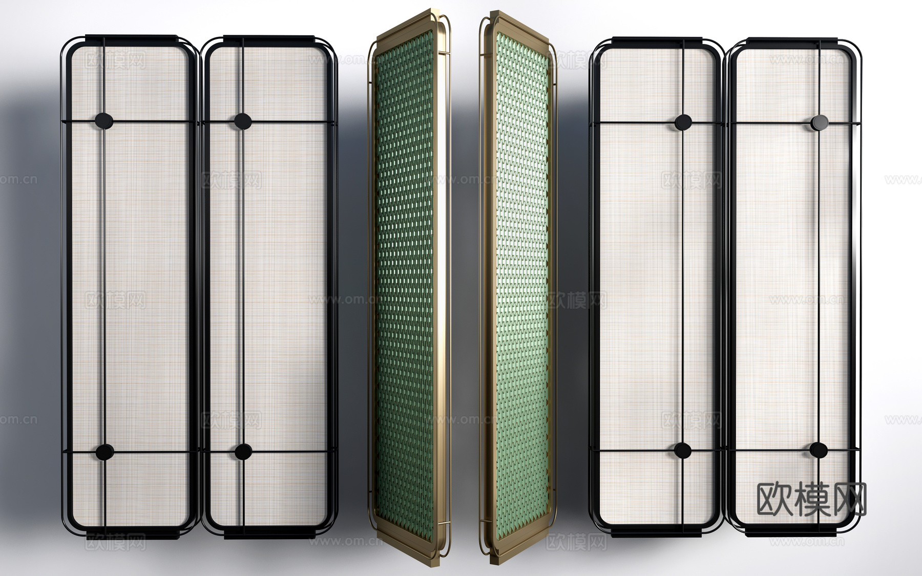 现代屏风隔断 酒店屏风 公共区域隔断 夹丝玻璃隔断su模型