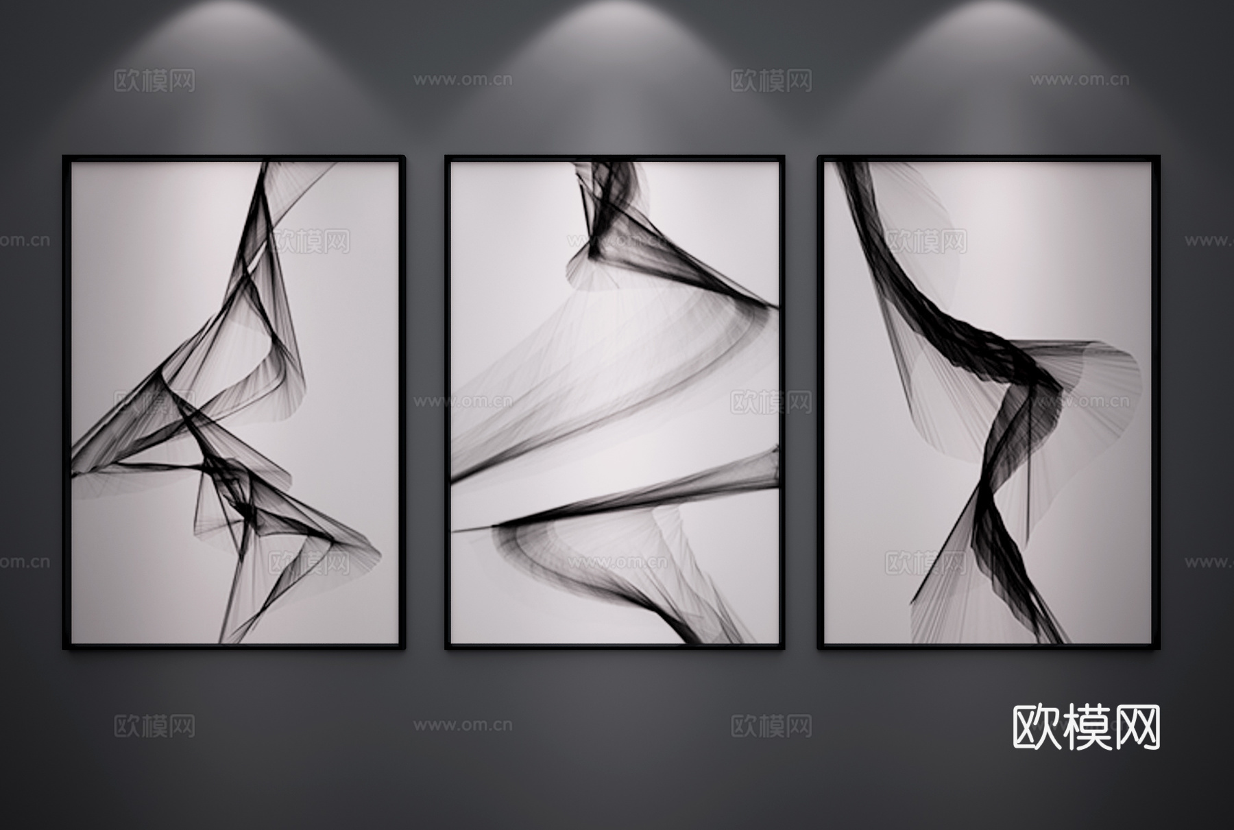 现代挂画 北欧挂画 黑白挂画3d模型下载（渲染图2）
