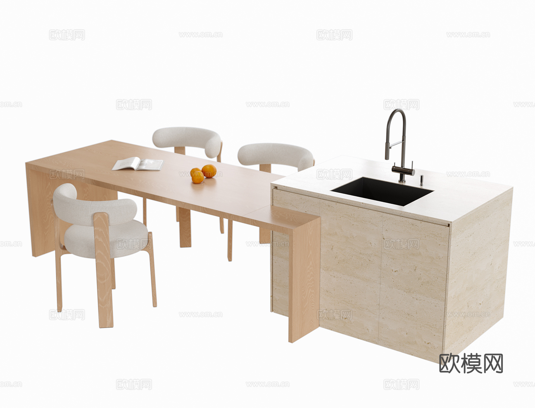 现代岛台餐桌椅3d模型下载