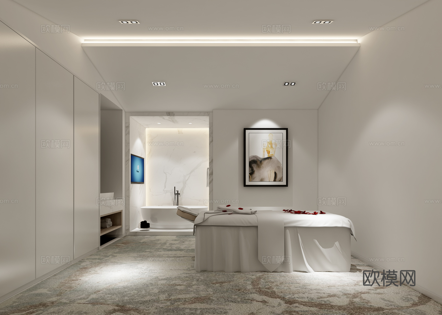 现代极简美容院 美容床 浴缸3d模型下载（渲染图1）