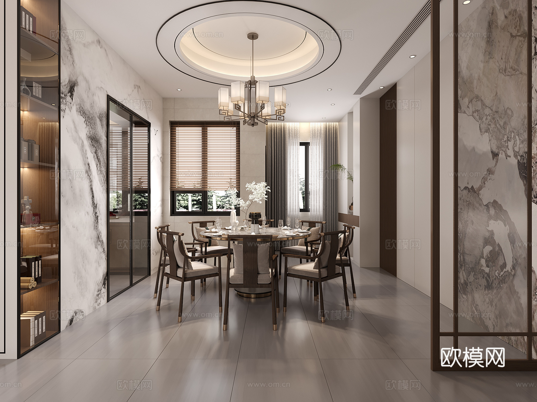 新中式餐厅  新中式隔断  新中式吊灯3d模型3d模型下载