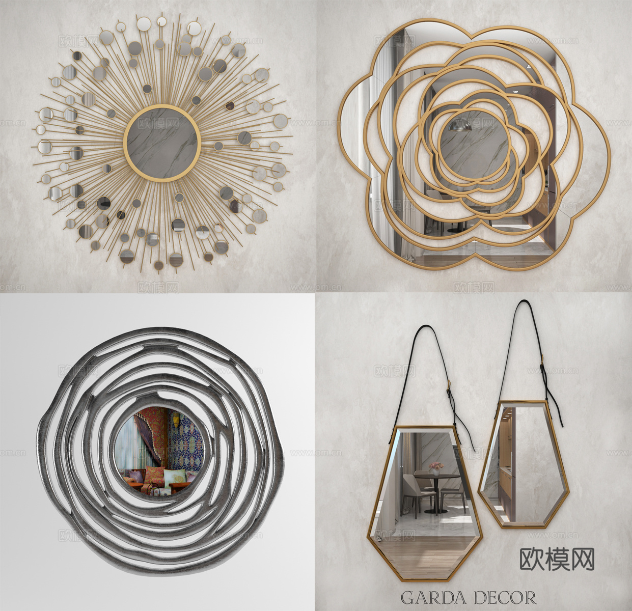 现代墙饰 镜子 太阳镜3D模型3d模型下载（渲染图2）