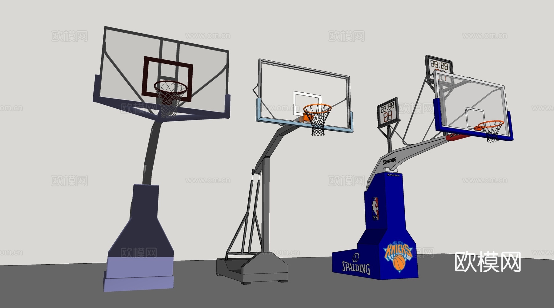 现代篮球架 篮球框su模型