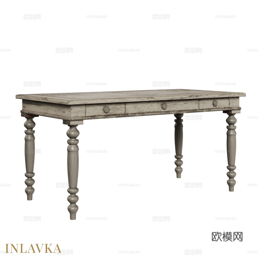 OM美式带抽屉书桌3d模型下载