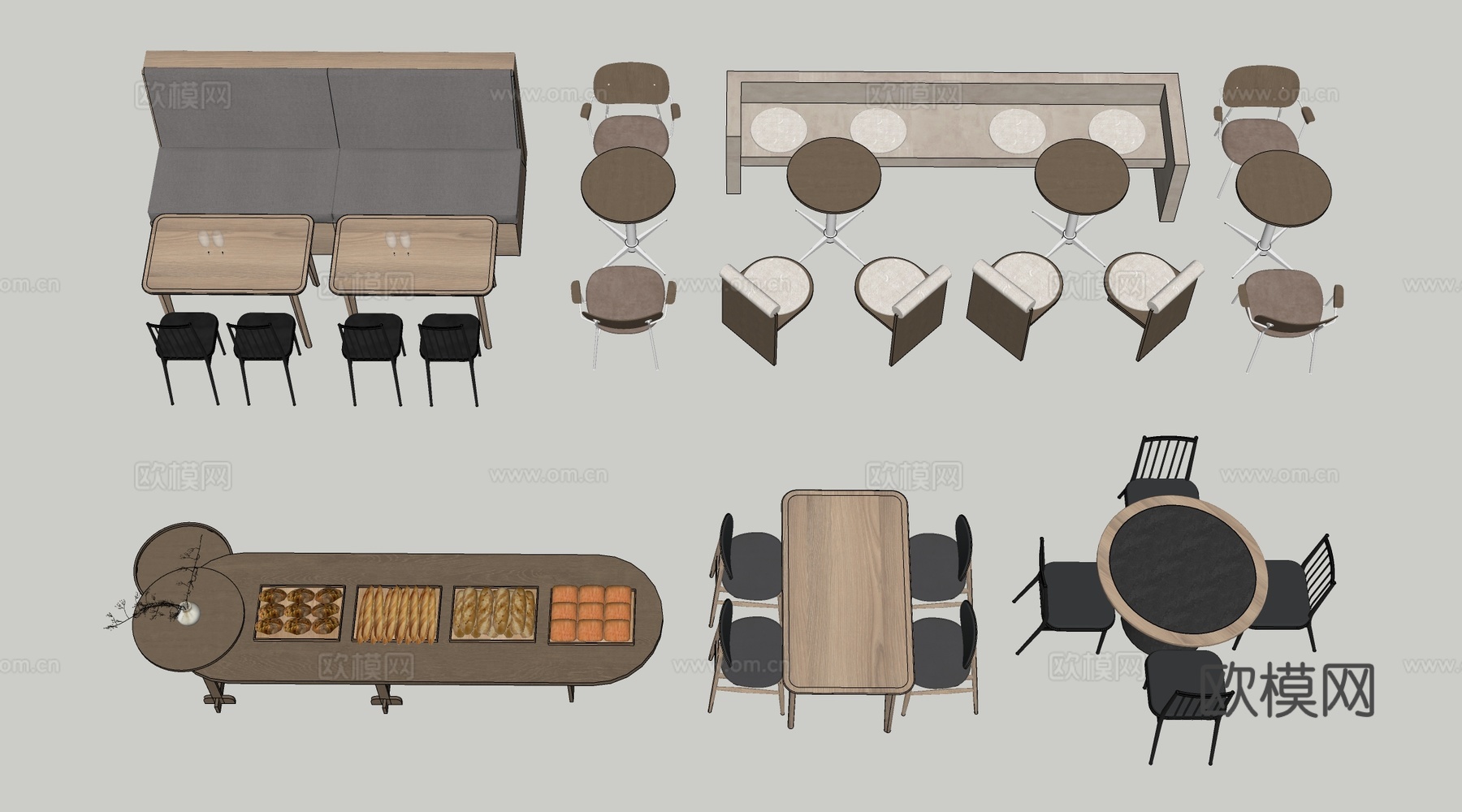 现代咖啡厅桌椅 甜品店桌椅 休闲沙发 餐饮桌椅su模型