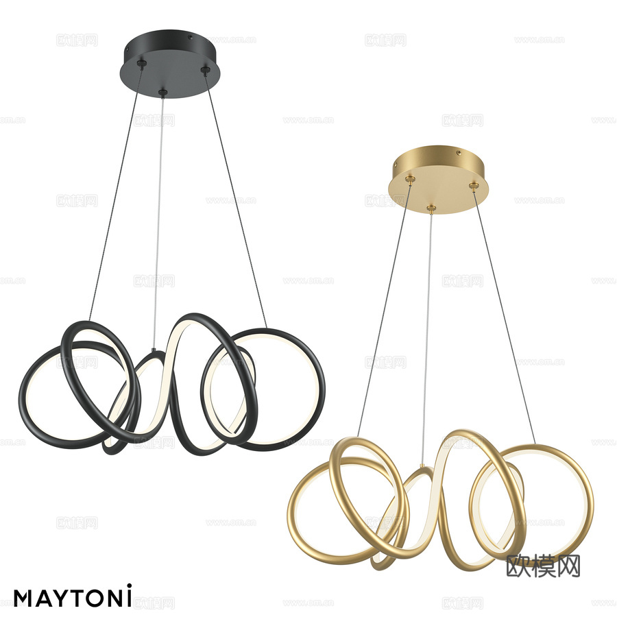 曲线吊灯 MOD241PL-L60BK; MOD241PL-3d模型下载