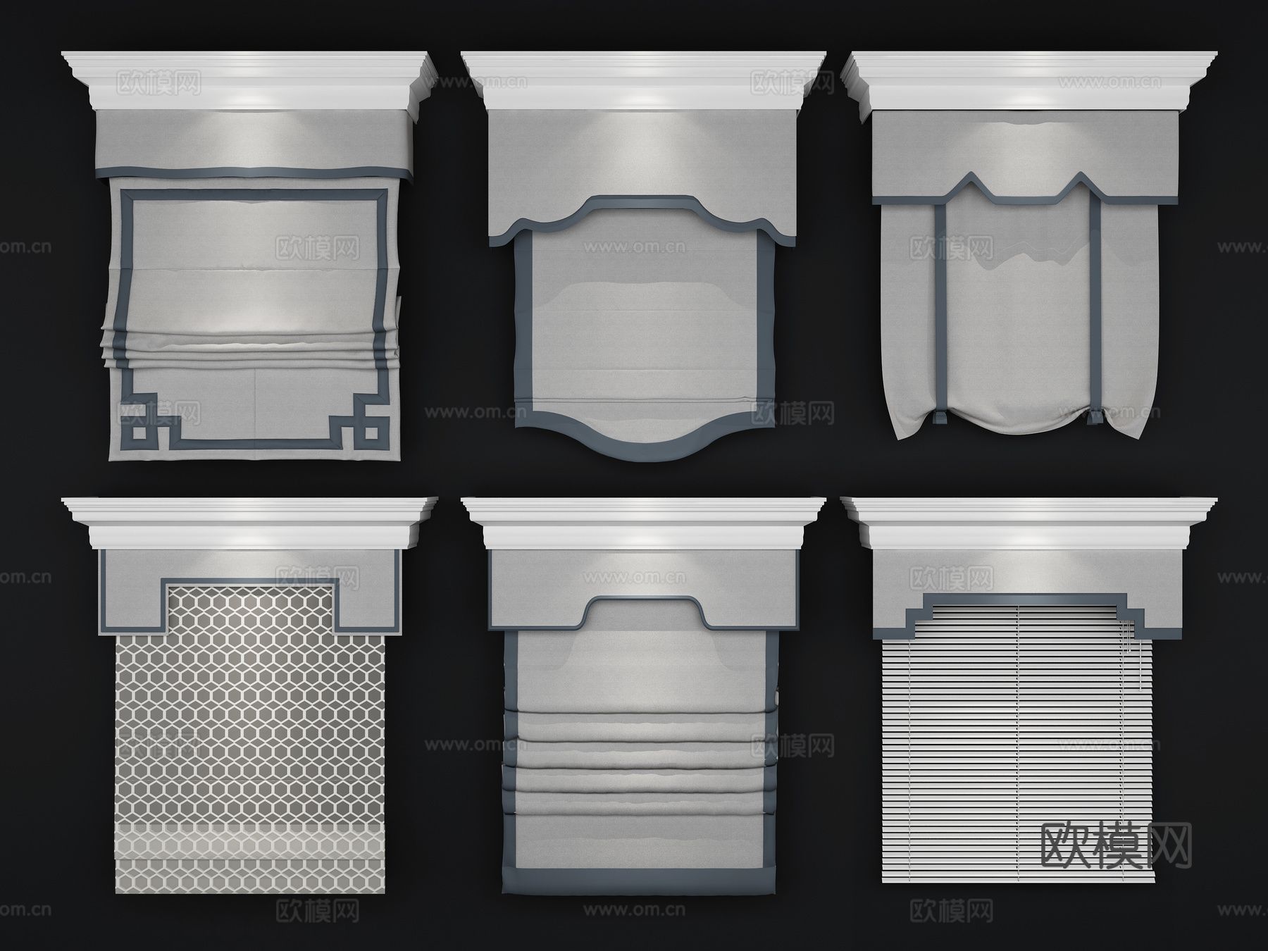 现代新中式窗帘组合3d模型3d模型下载（渲染图1）