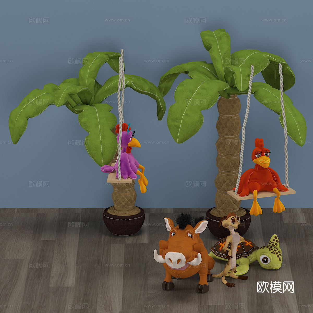 现代乌龟椰树 儿童玩具3d模型下载（渲染图2）