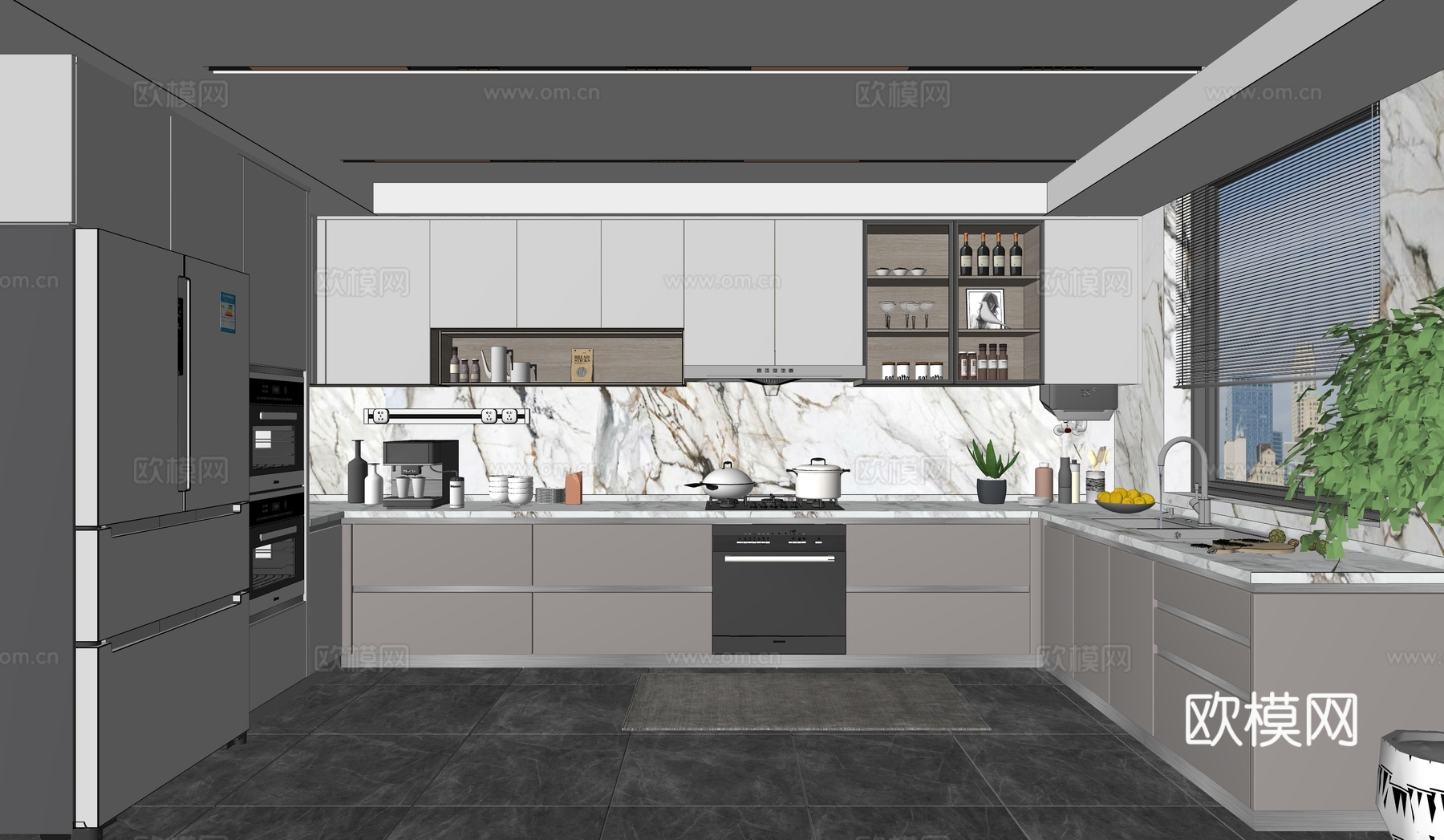 现代家居封闭厨房su模型