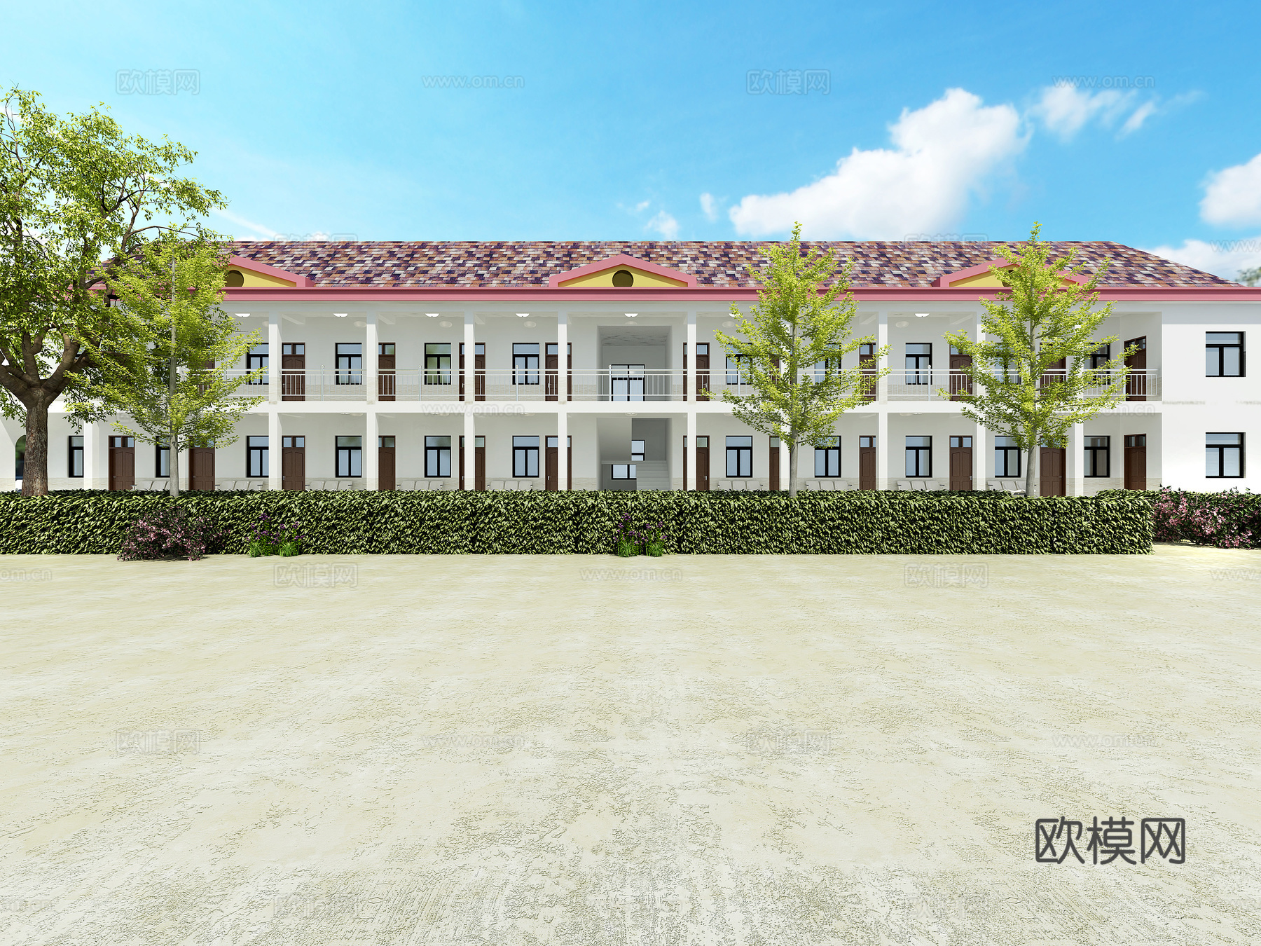 养老院 敬老院 楼房外观3d模型下载（渲染图1）