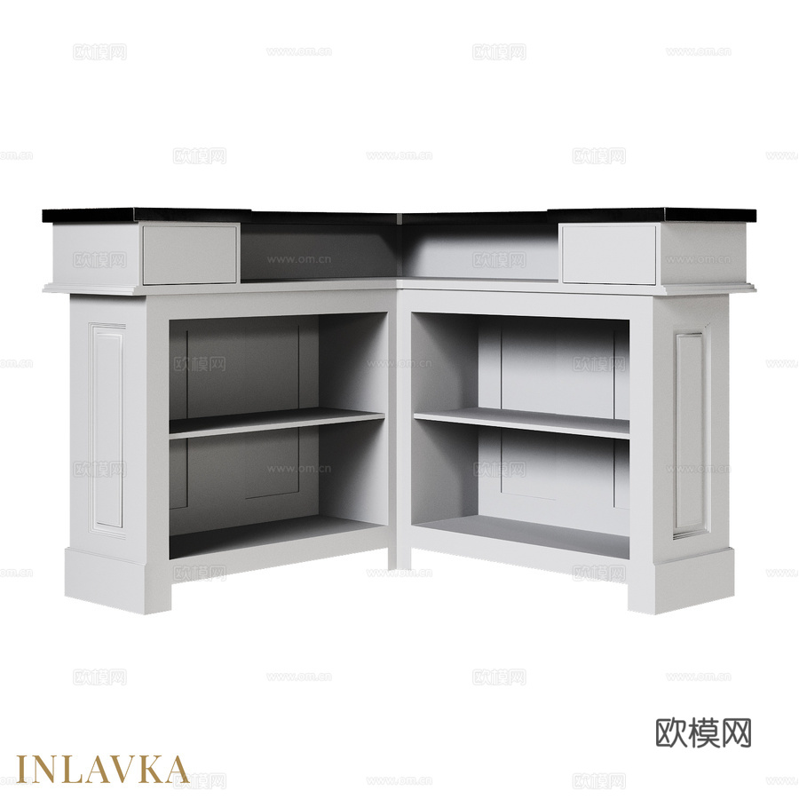 OM 经典风格木质台面转角吧台3d模型下载