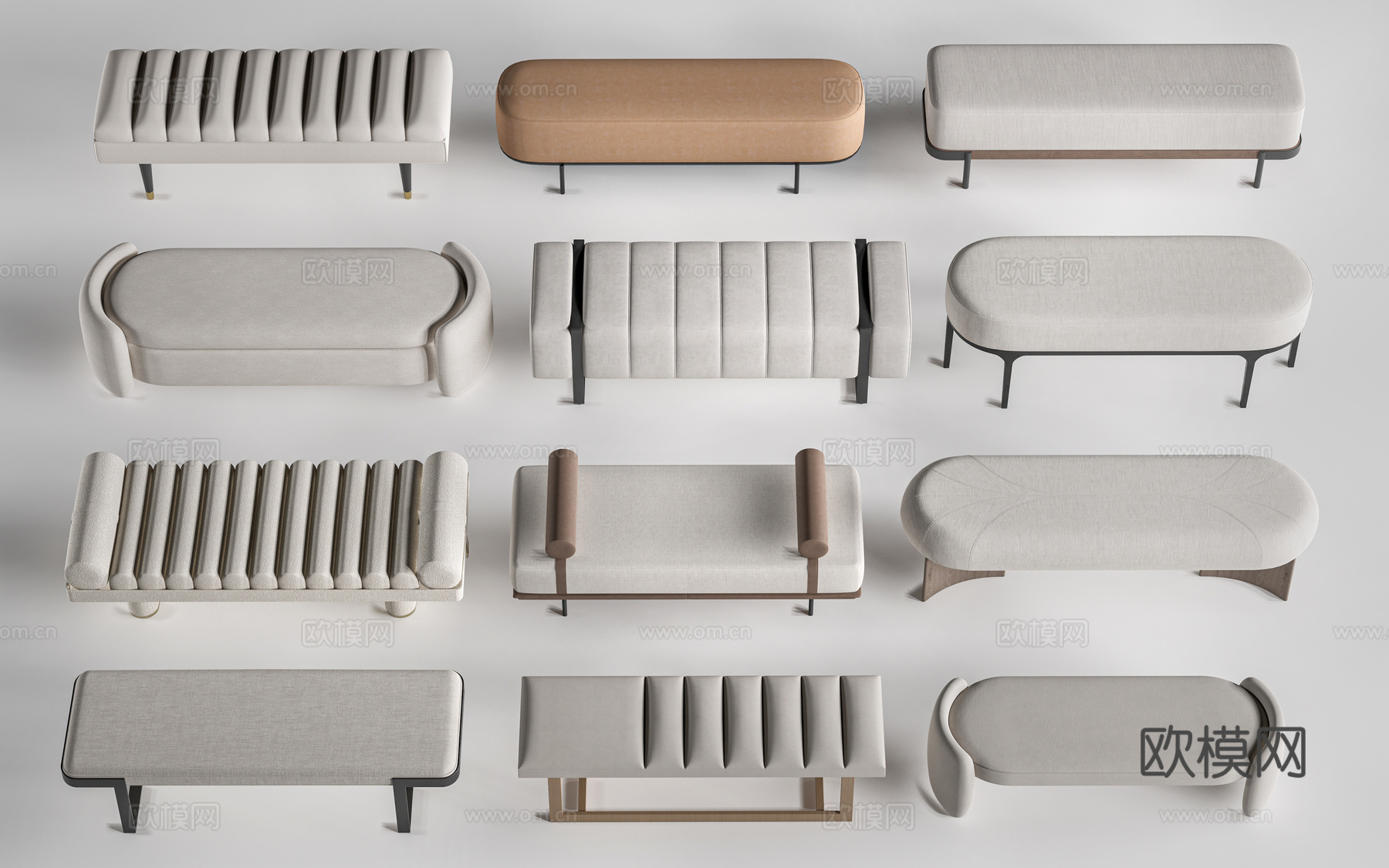 现代床尾凳 沙发凳su模型