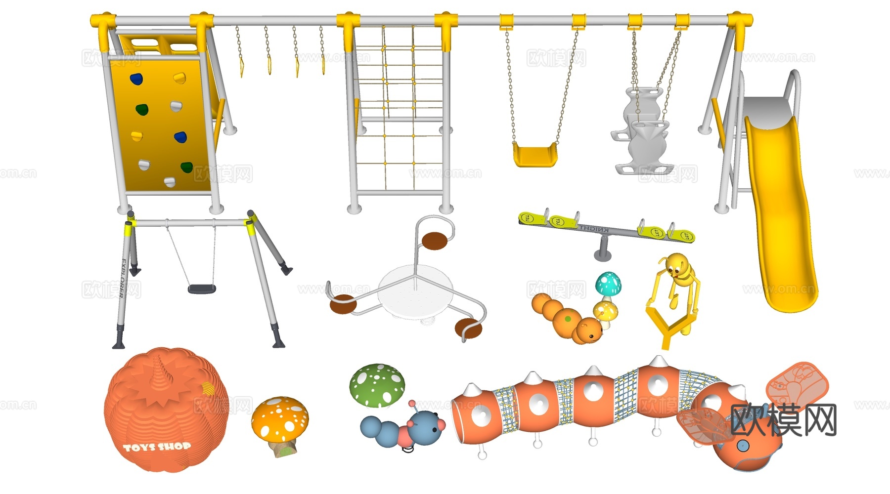 现代儿童游乐器材 户外秋千 儿童游乐设施su模型