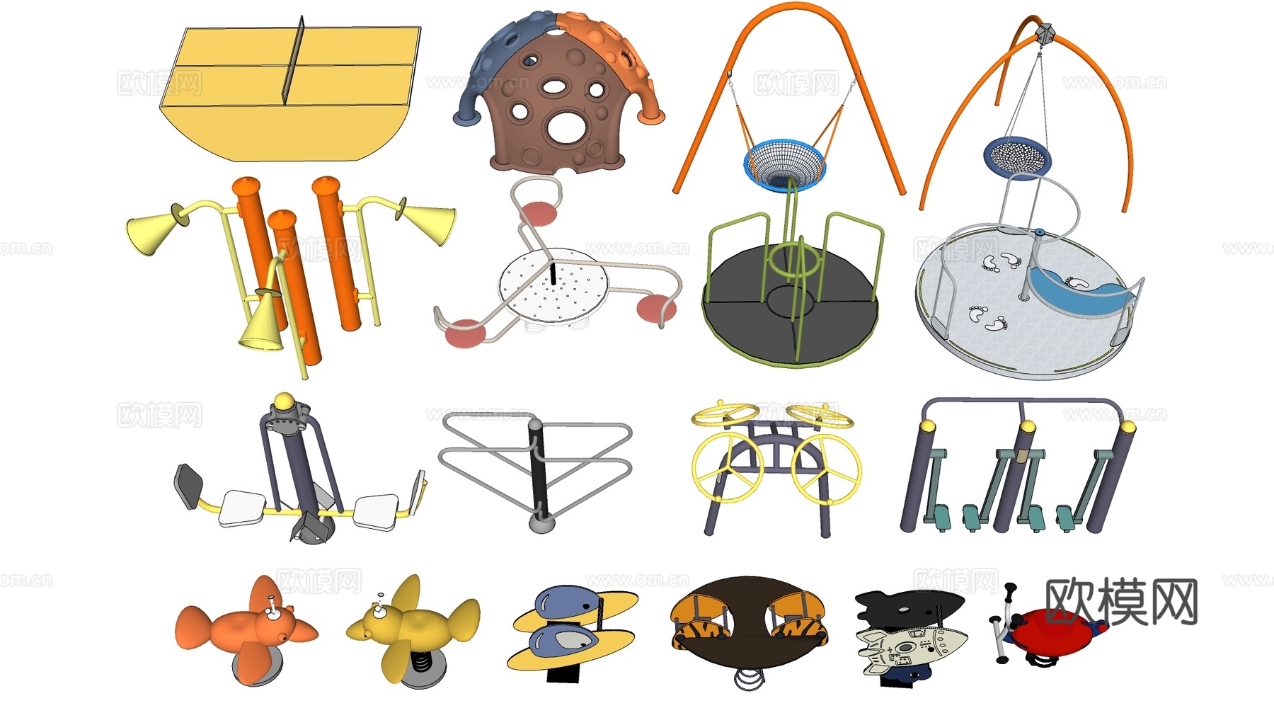 现代儿童健身器材 儿童游乐设施 儿童游乐区器材su模型