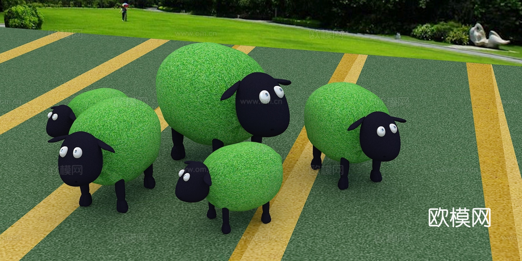 小羊肖恩 创意花园 动物雕塑户外 小羊肖恩 庭院园林景观3d模型下载（渲染图3）