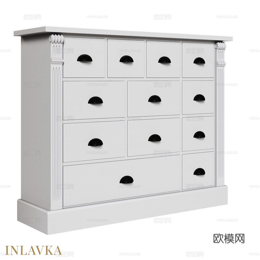 OM 12抽屉经典风格抽屉柜3d模型下载