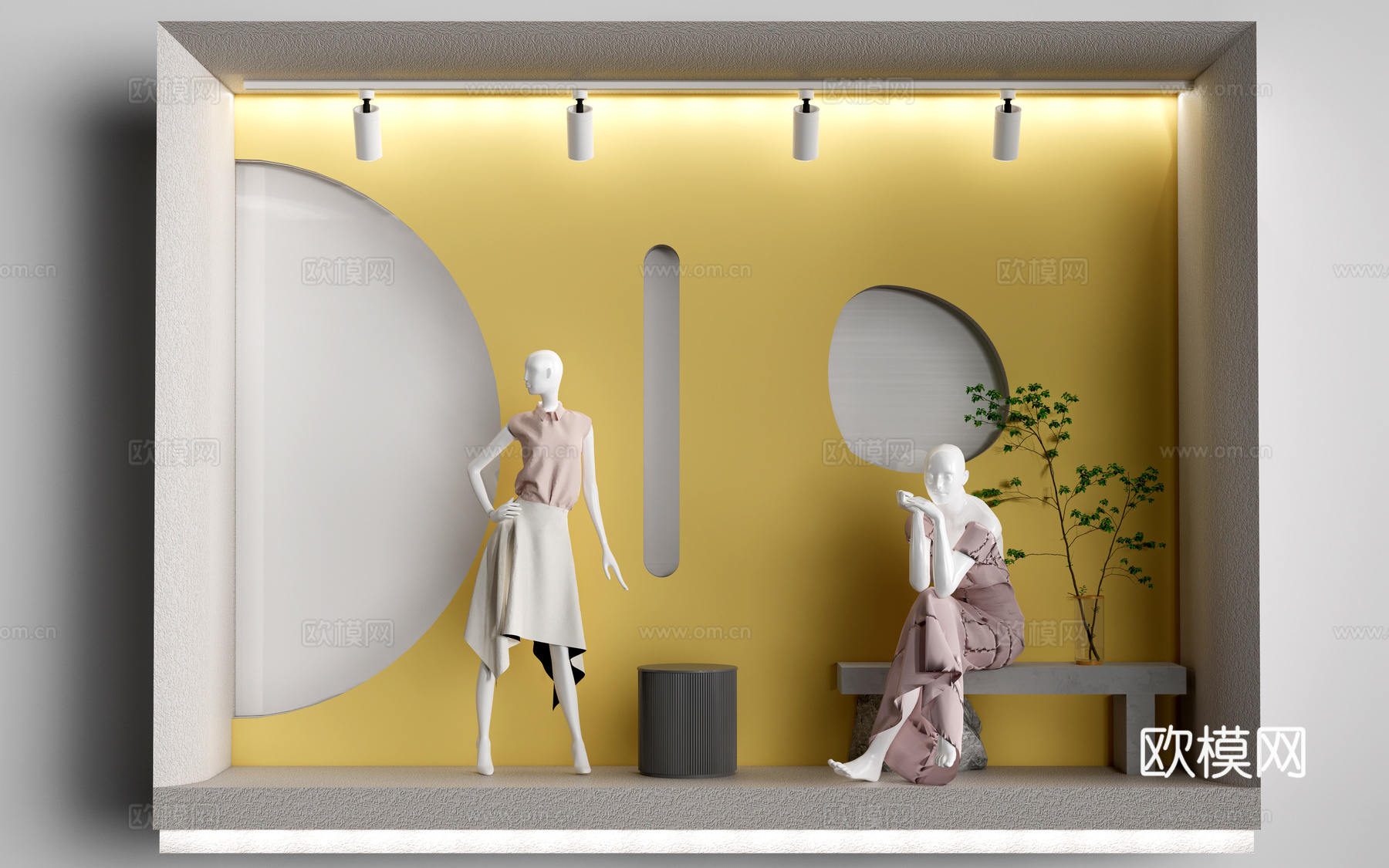 现代橱窗 服装店展示窗 展示橱窗su模型