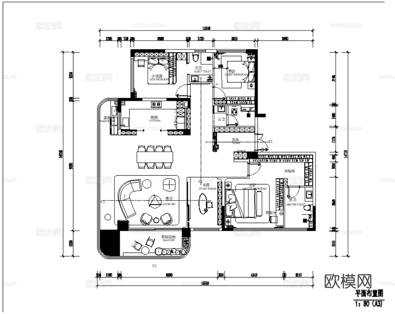 15套现代风 大平层 样板间 洋房 家装豪宅 名家设计施工图cad施工图
