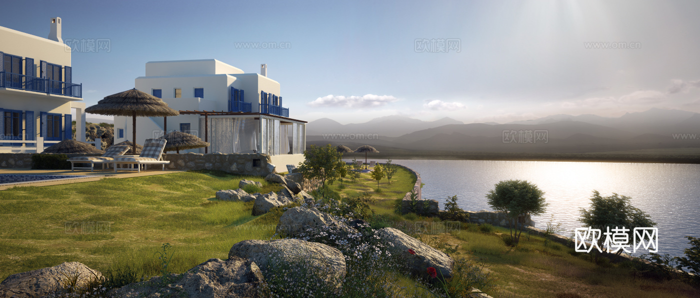 其他混搭海景别墅外观  水景  景观3d模型下载（渲染图1）