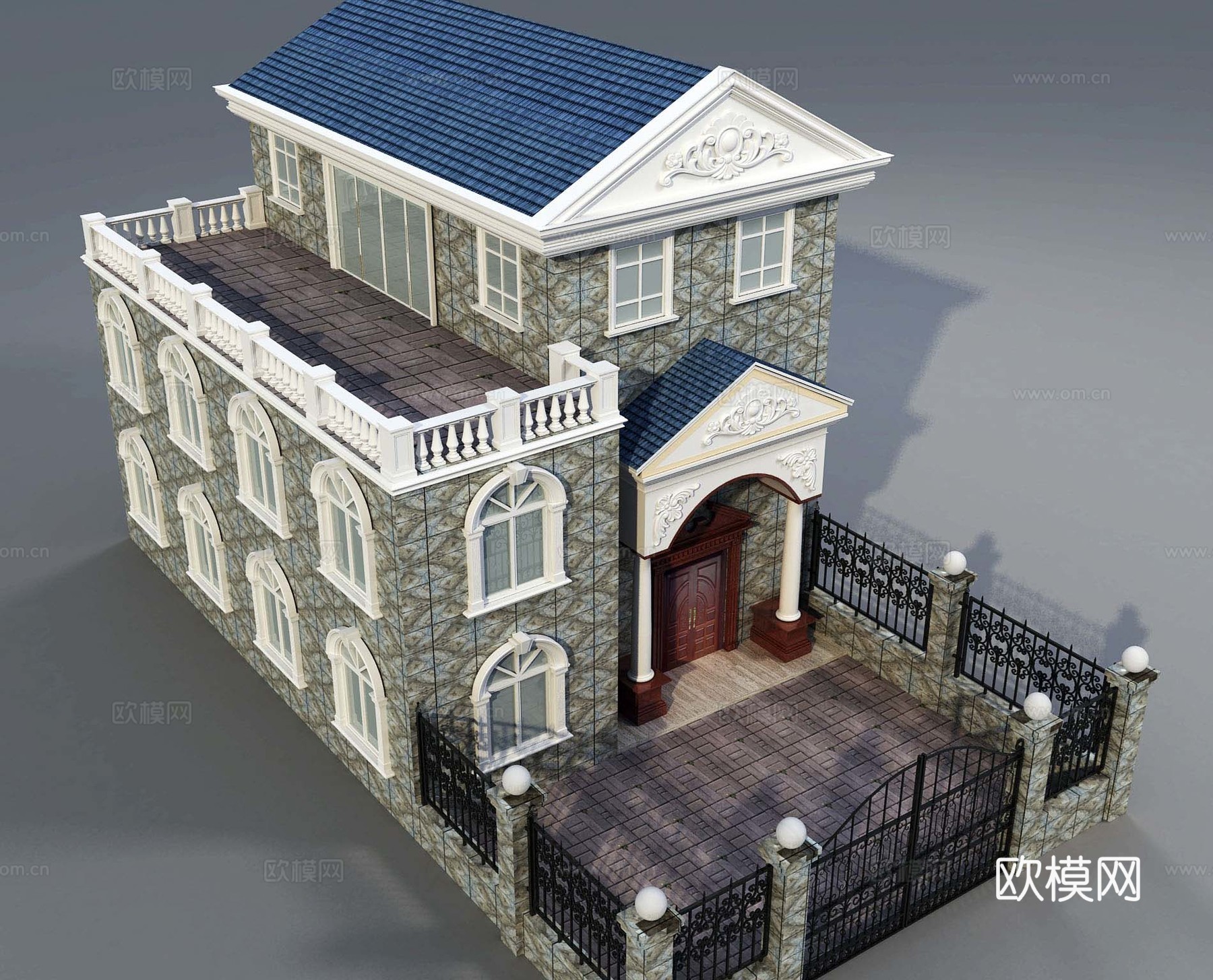 经典欧式双拼别墅3d模型下载（渲染图1）