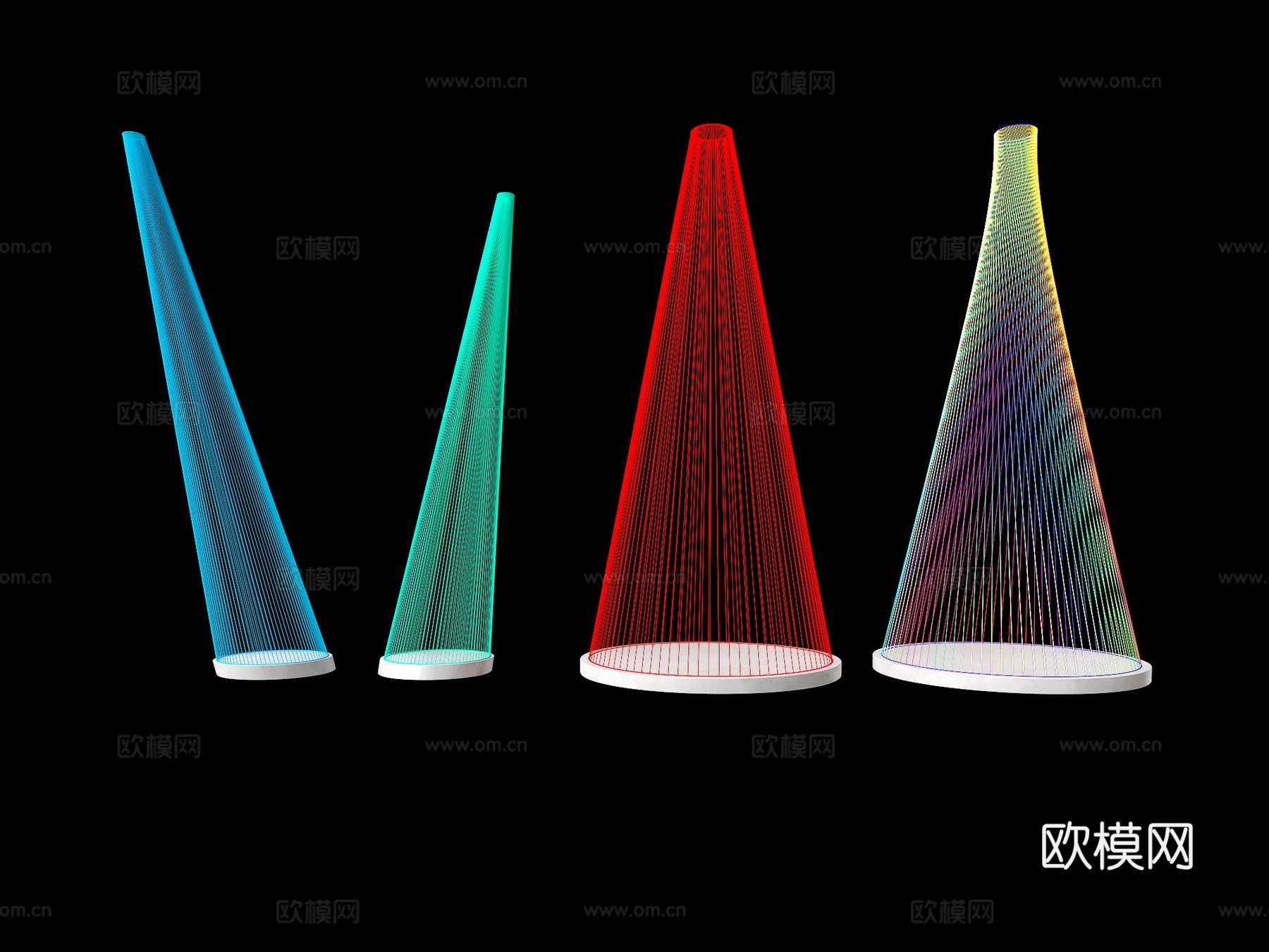 彩虹绳装置 艺术装置 彩虹装置 彩色线形 渐变线条 射线美陈su模型
