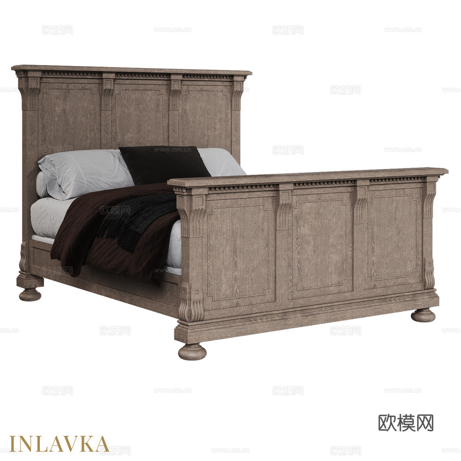 OM床160x200带高脚板美式风格3d模型下载