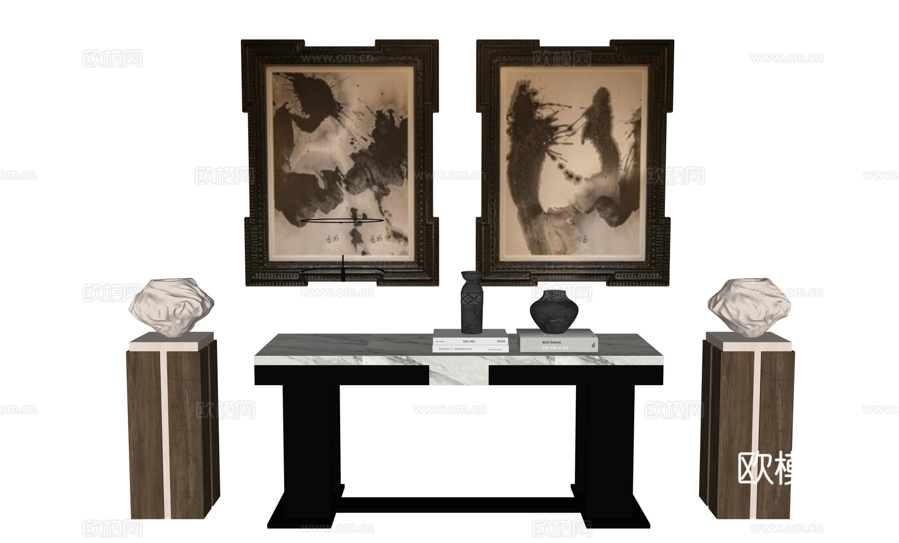 玄关条案挂画饰品su模型