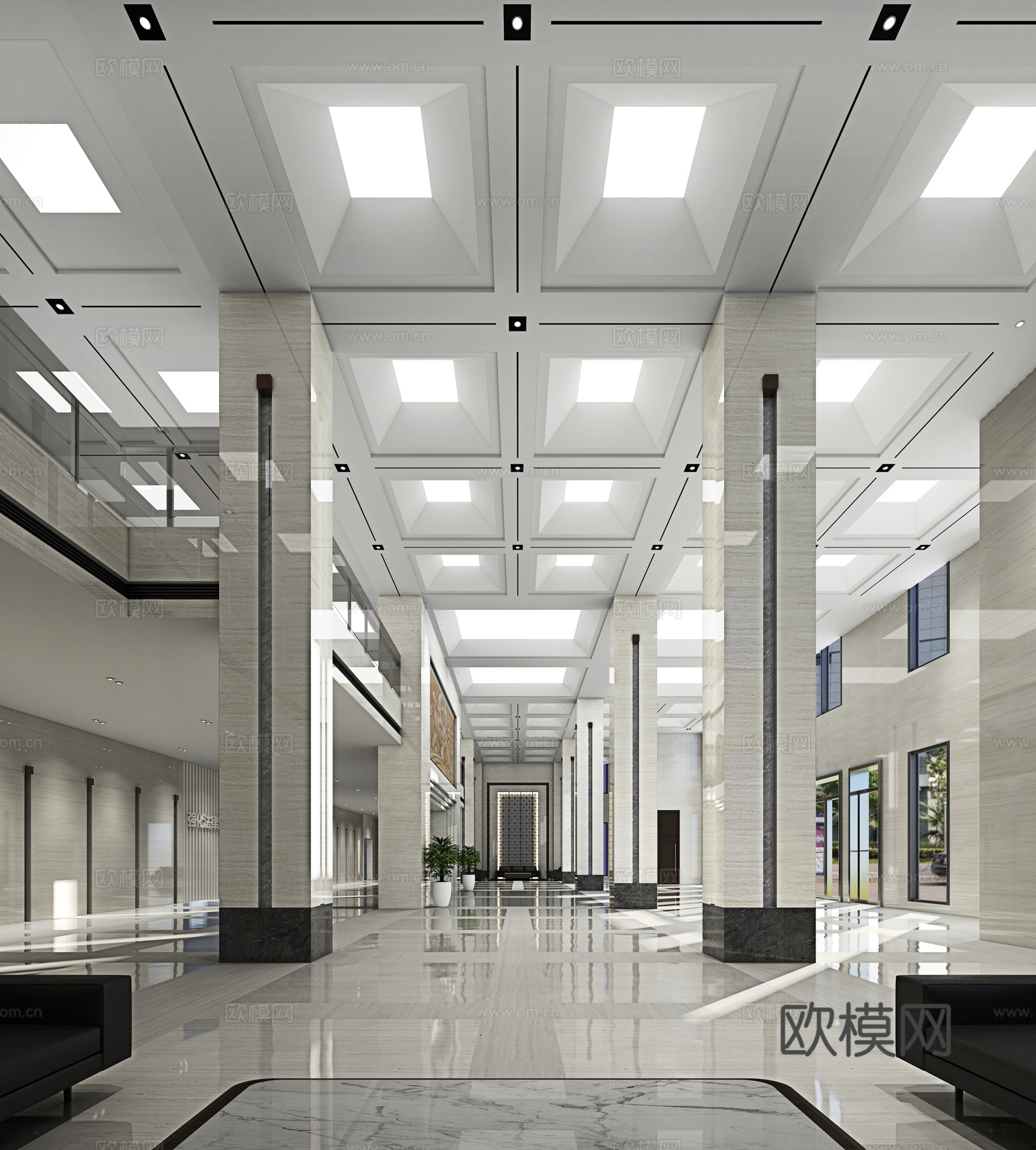 现代机关办公大厅3d模型下载（渲染图2）