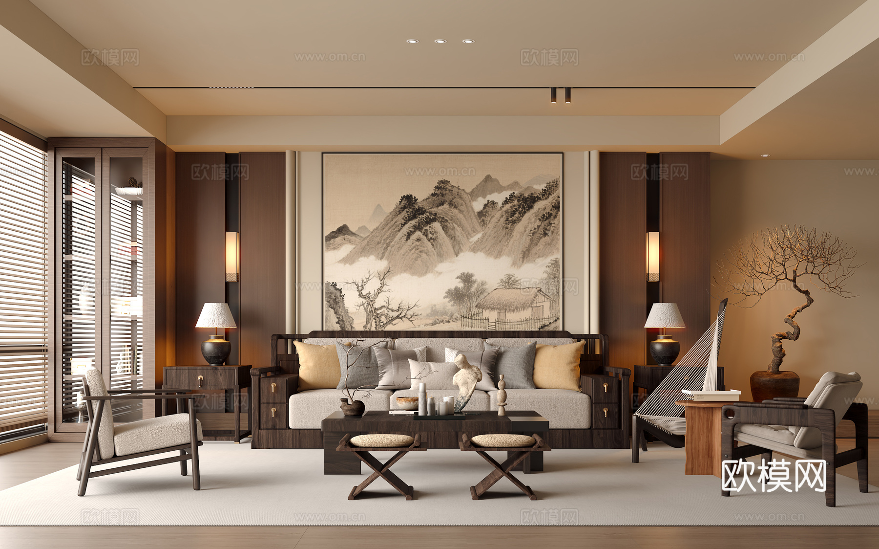 新中式宋式风客厅3d模型下载