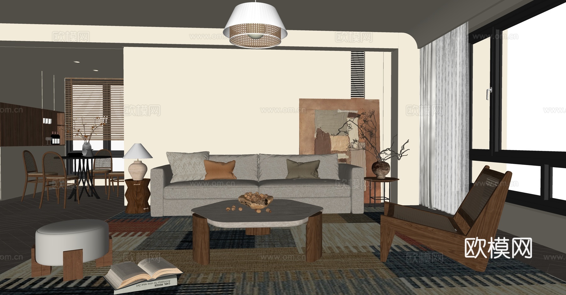 中古风客餐厅su模型