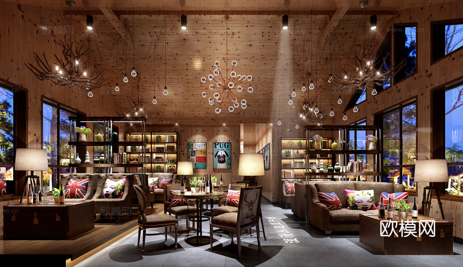 工业风咖啡厅 休息区3d模型下载（渲染图2）
