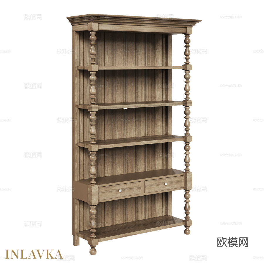 OM美式双抽屉书柜3d模型3d模型下载