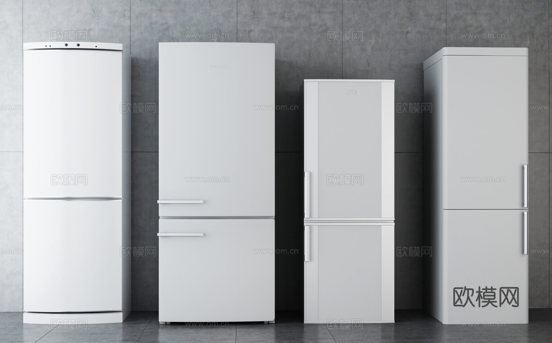 现代简约单开门冰箱组合3d模型下载（渲染图2）