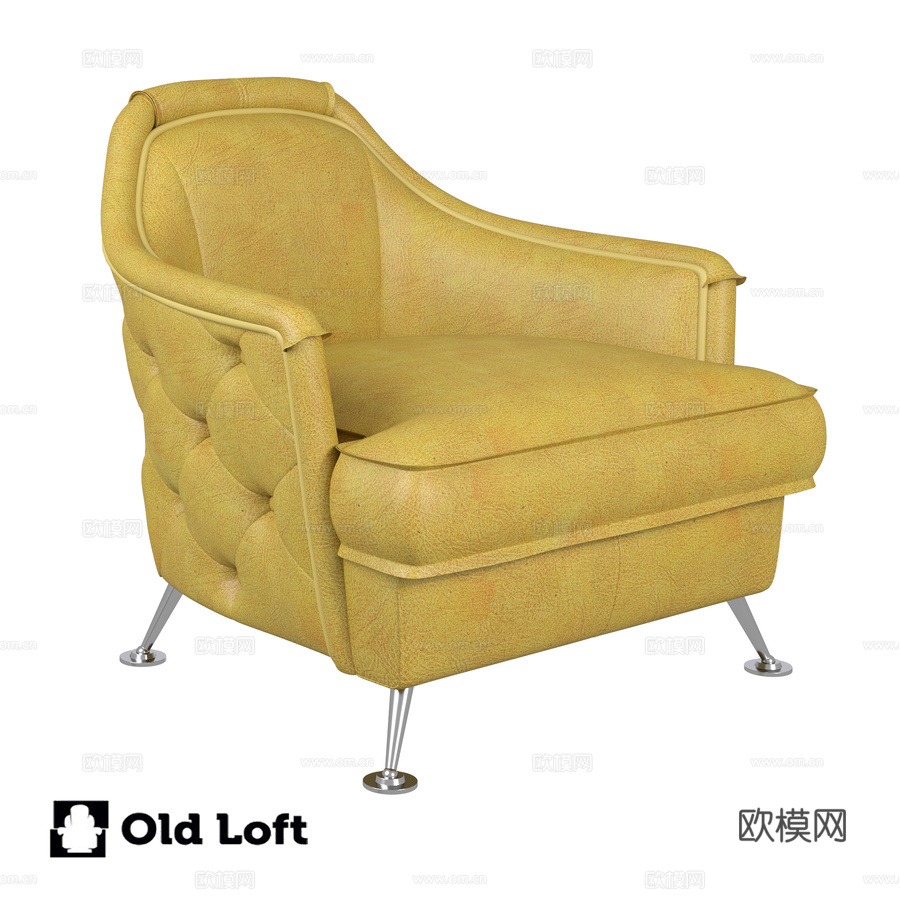 OM扶手椅西埃斯塔破旧黄皮革款3d模型下载