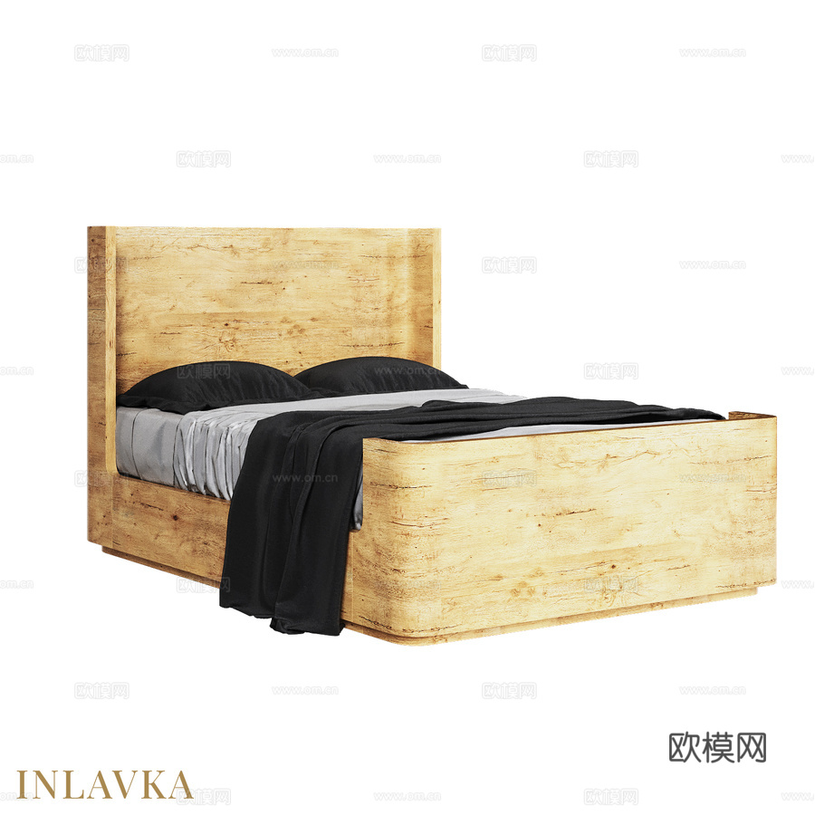 现代风格高床头板OM床140x2003d模型下载