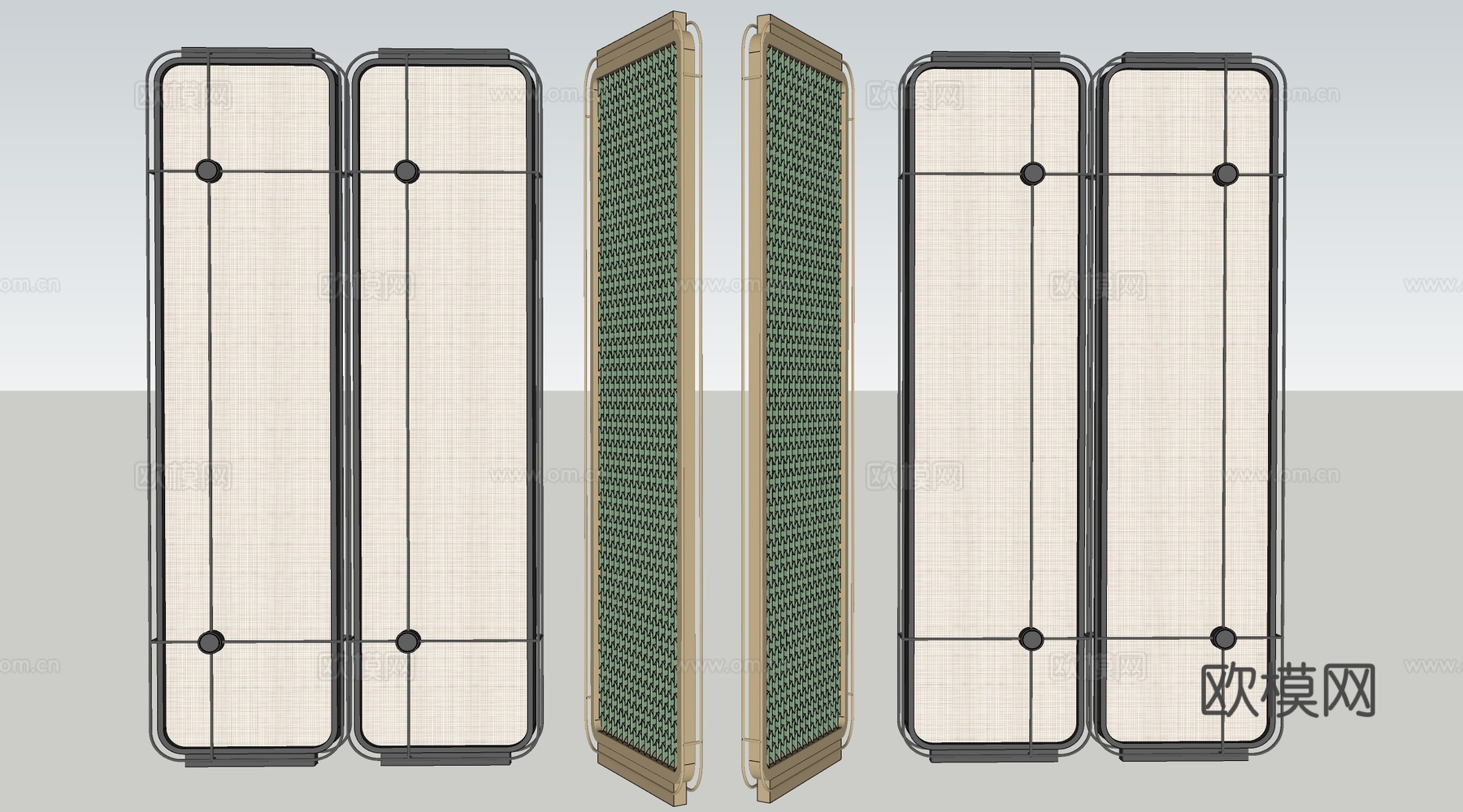 现代屏风隔断 酒店屏风 公共区域隔断 夹丝玻璃隔断su模型