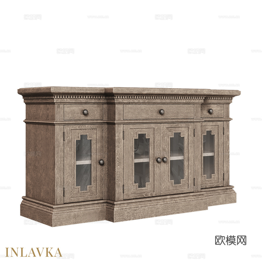 OM 媒体柜带玻璃门美式风格3d模型下载