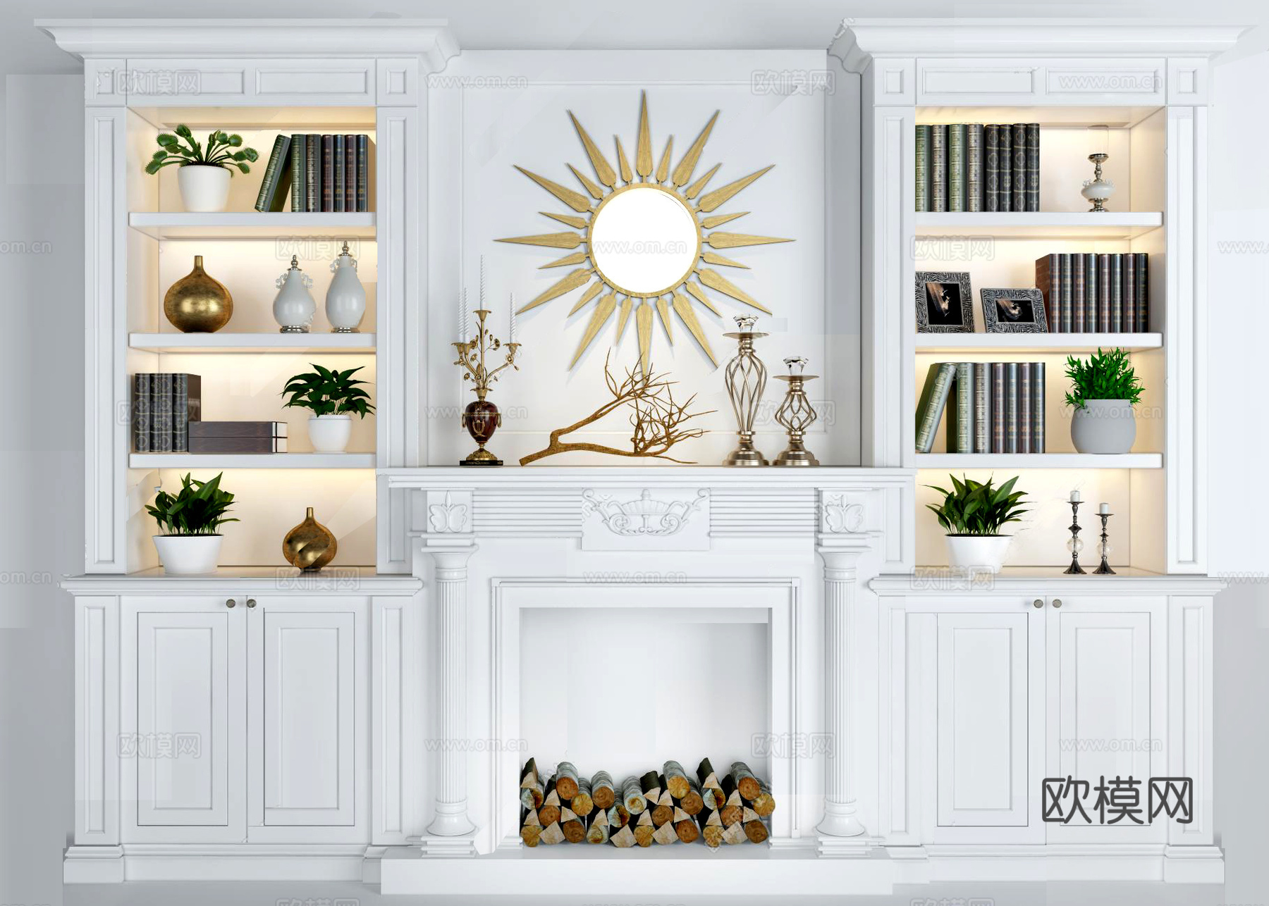 欧式简约传统壁炉3d模型下载（渲染图2）