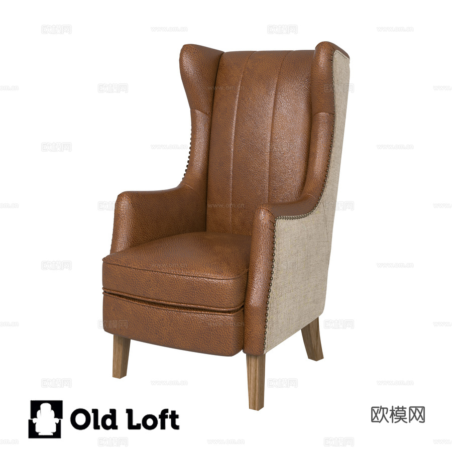 OM扶手椅红衣主教米色布艺款3d模型下载