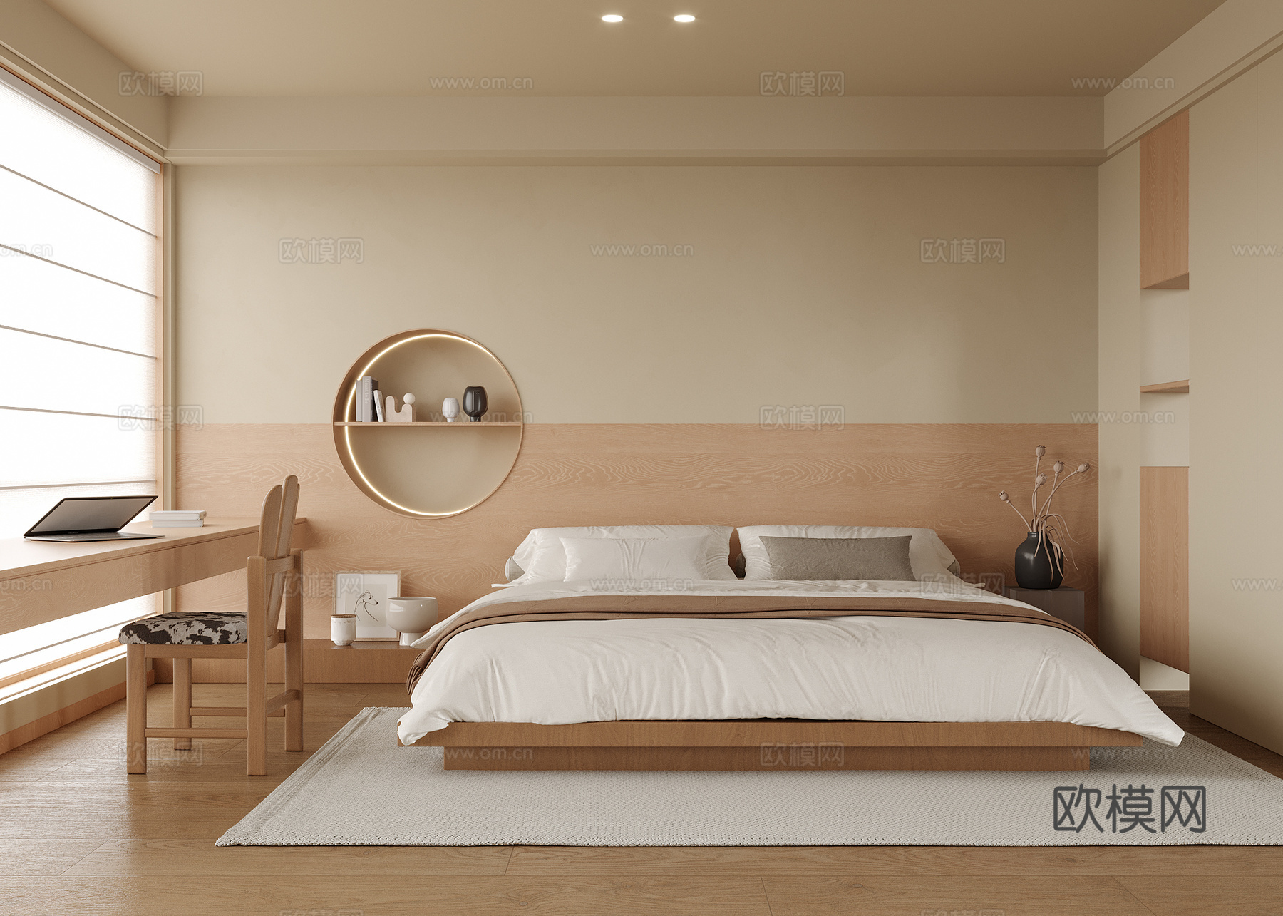 现代卧室 双人床su模型