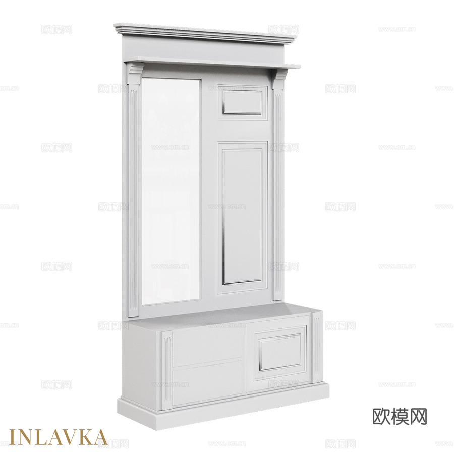 OM经典风格玄关（衣帽架+镜子+3d模型下载