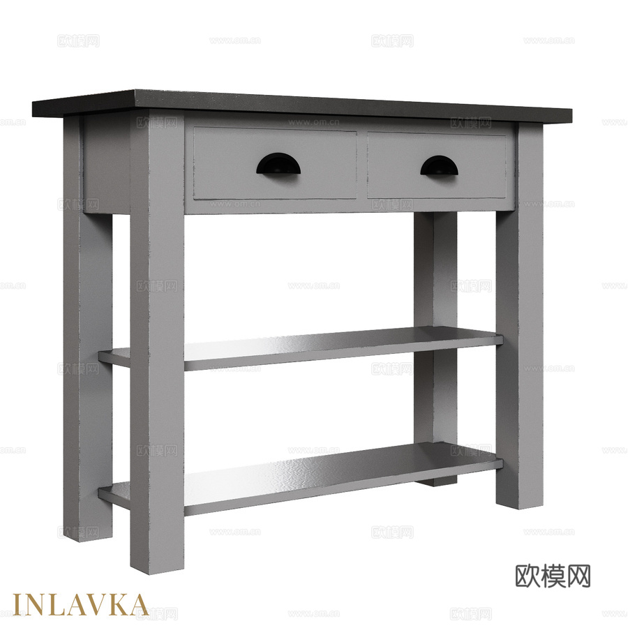 OM双层架金属台面边柜3d模型下载