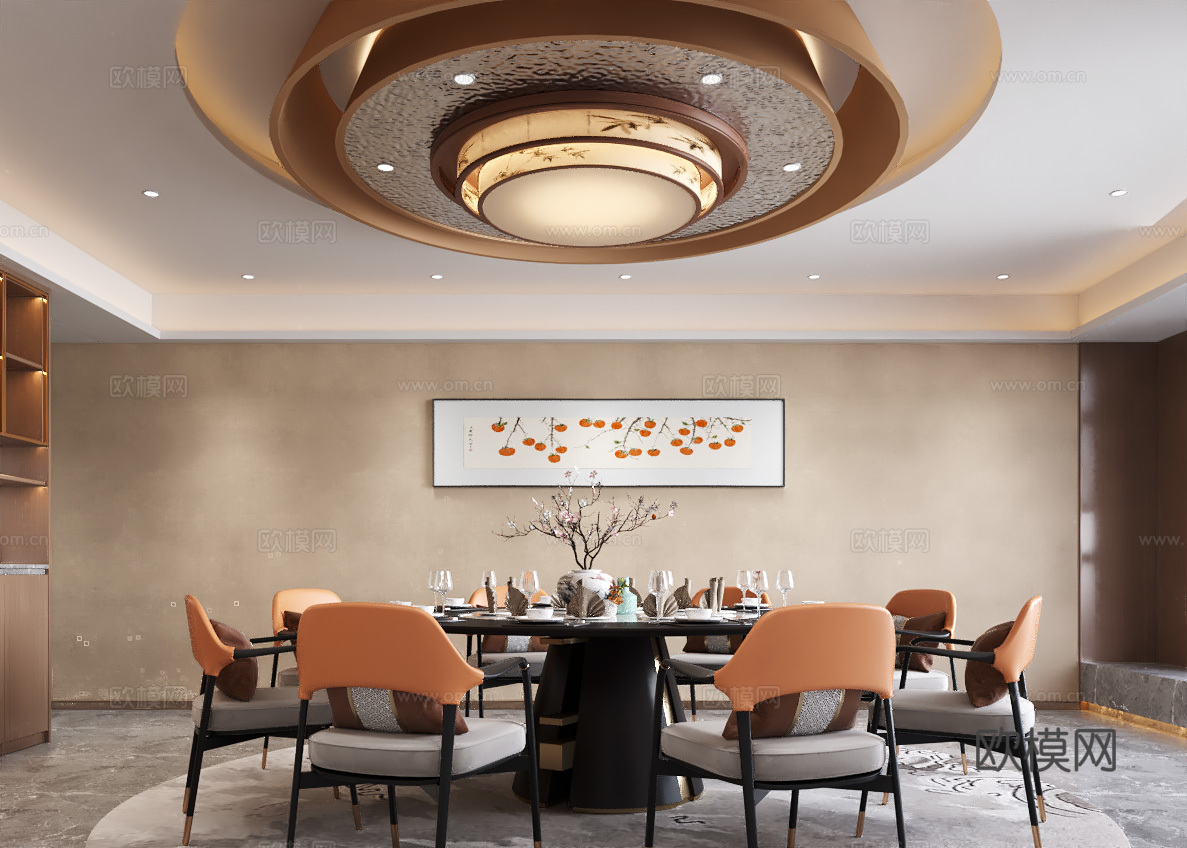 中式餐厅 中式包间3d模型下载（渲染图2）