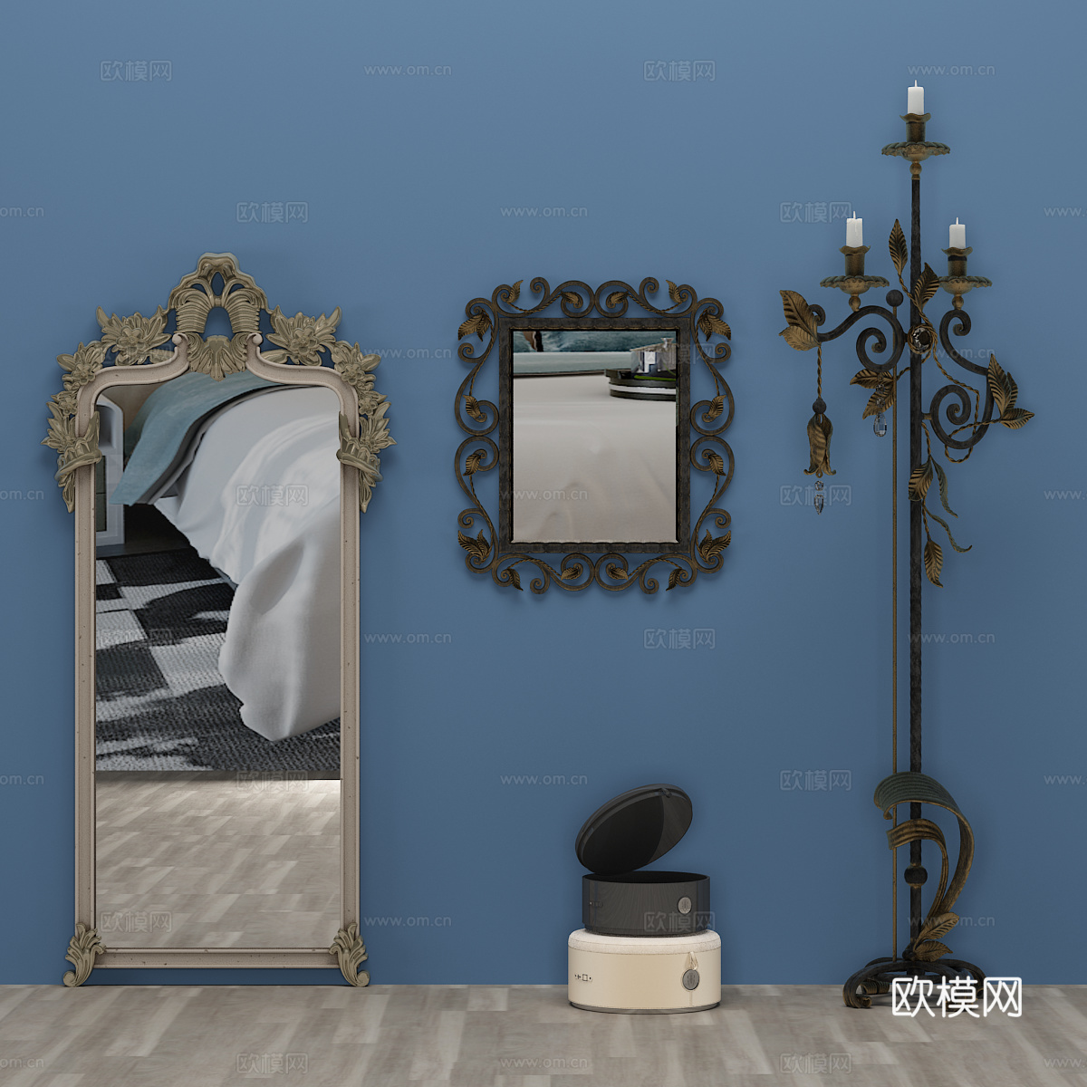 欧式镜子 试衣镜3d模型下载（渲染图2）
