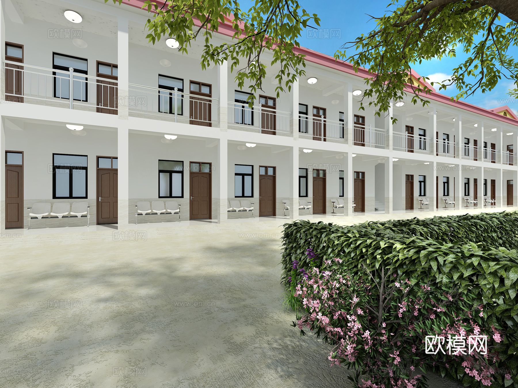 养老院 敬老院 楼房外观3d模型下载（渲染图2）